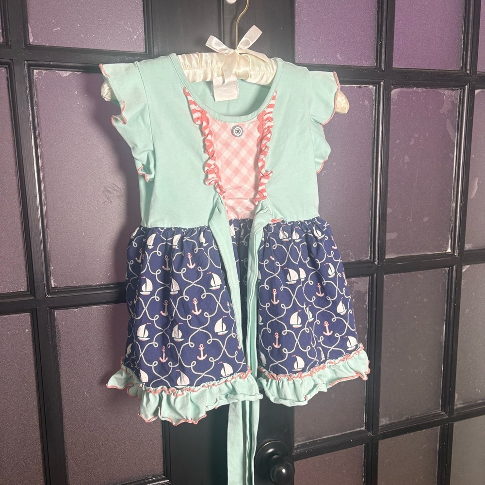 Serendipity Girls Nautical Empire Waist Dress XL (9–10) Anchors Sailboats